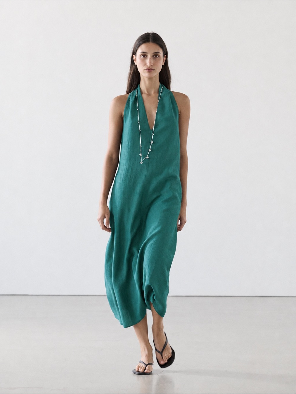 Massimo Dutti Teal Midi Dress Linen blend